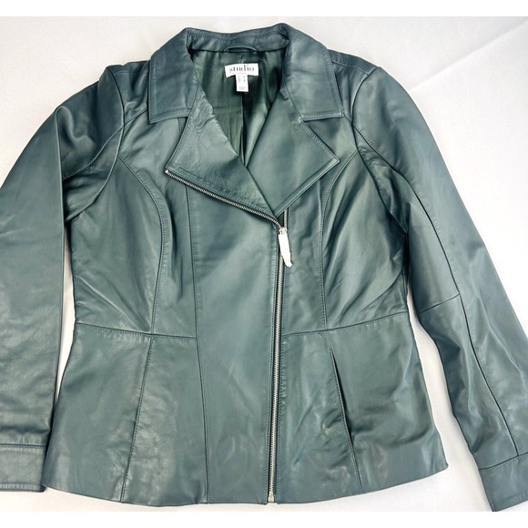 NEW Studio D&Co Moto Lambskin Leather Jacket M Maroon Full Zip Biker Outdoor